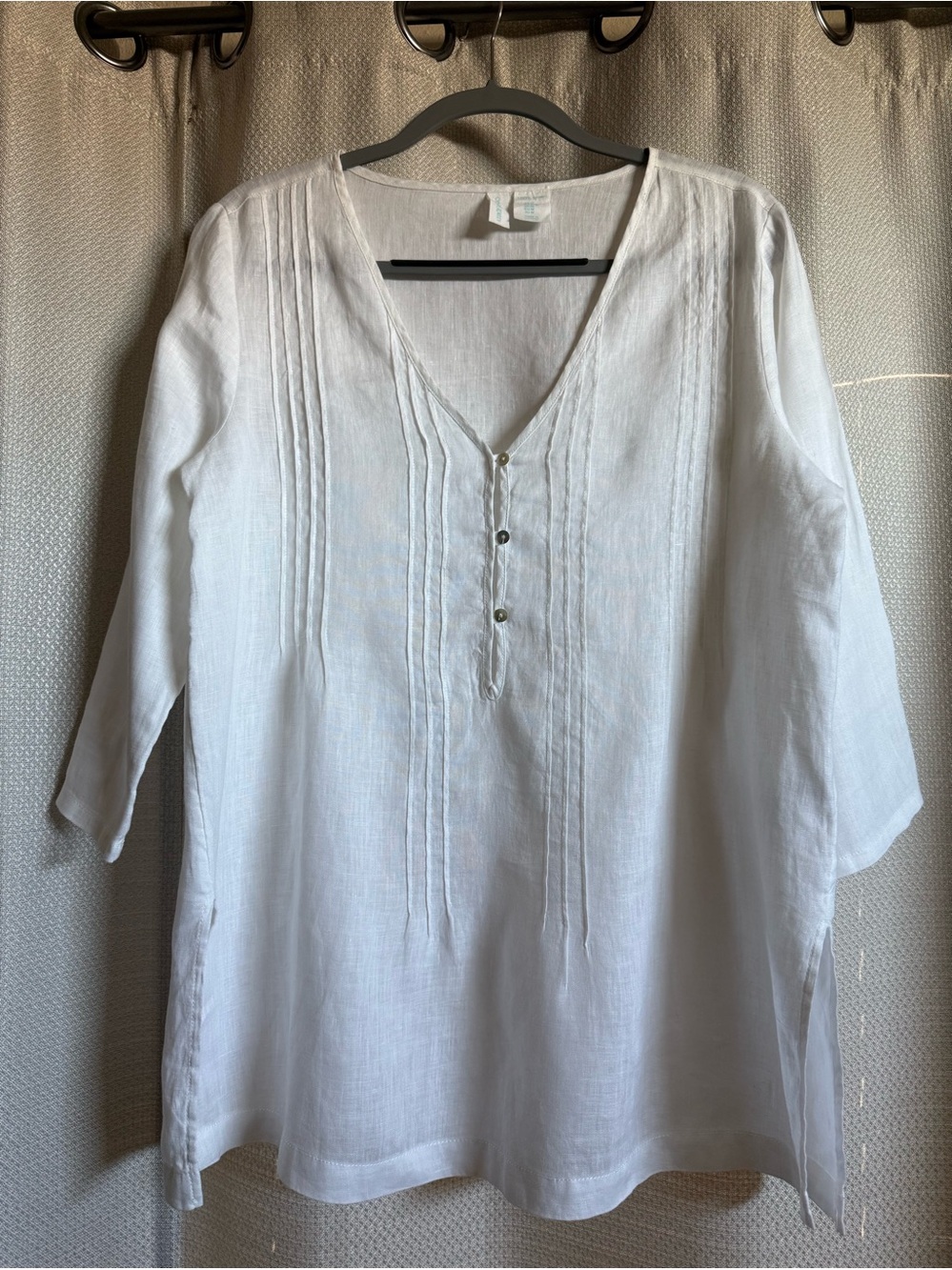 Cynthia Rowley 100% Linen White 3/4 Sleeve Tunic Top Blouse V-Neck Size Medium